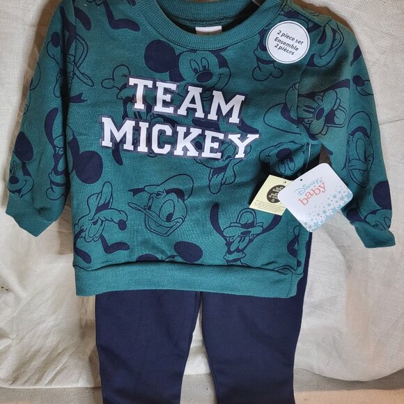 Disney Baby Team Mickey 2 Piece 12-18M Boy’s Sweat Shirt & Pants - New - Picture 1 of 4